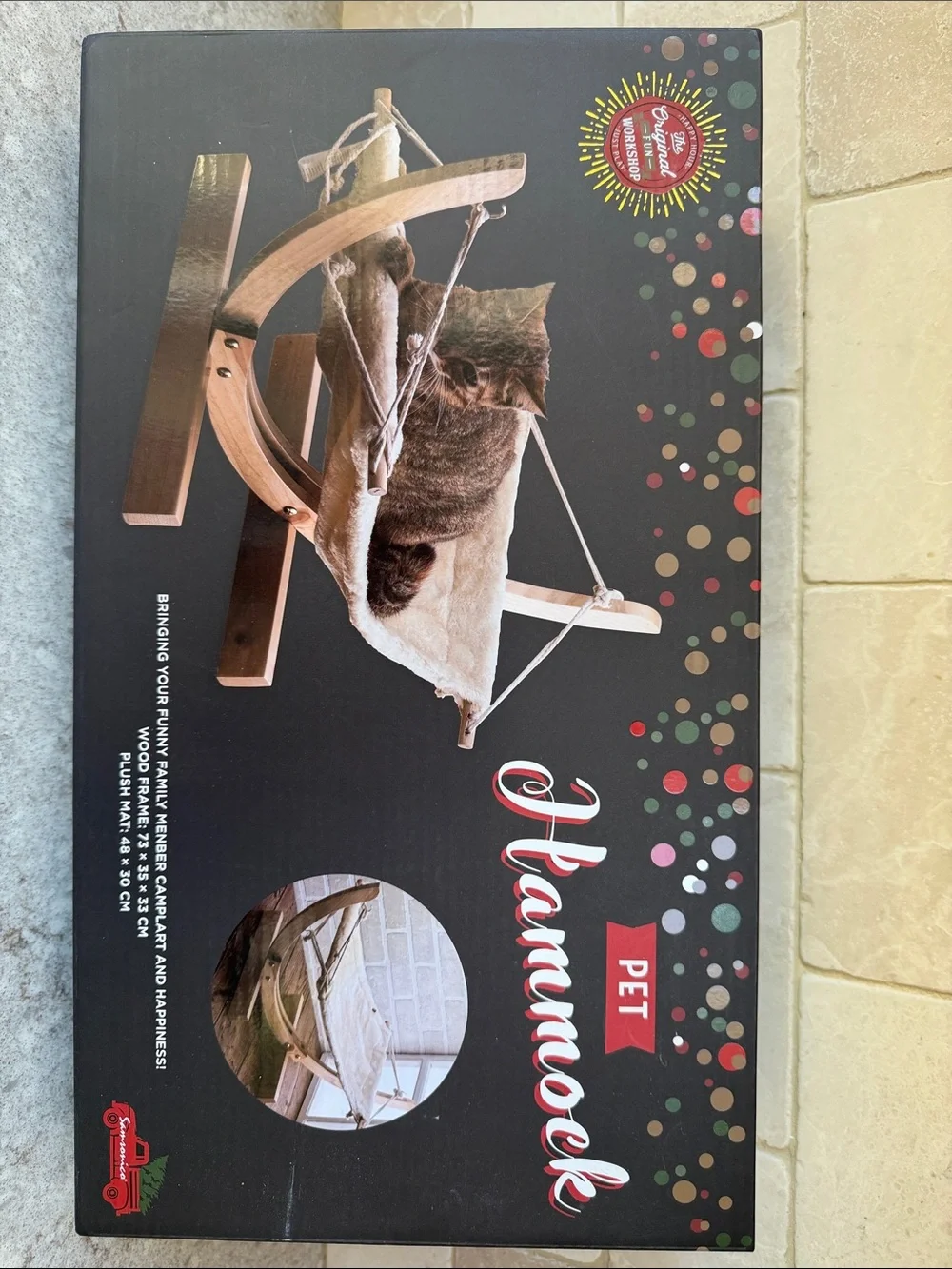 Pet Hammock Cat Lounge in Natural Wood & Beige